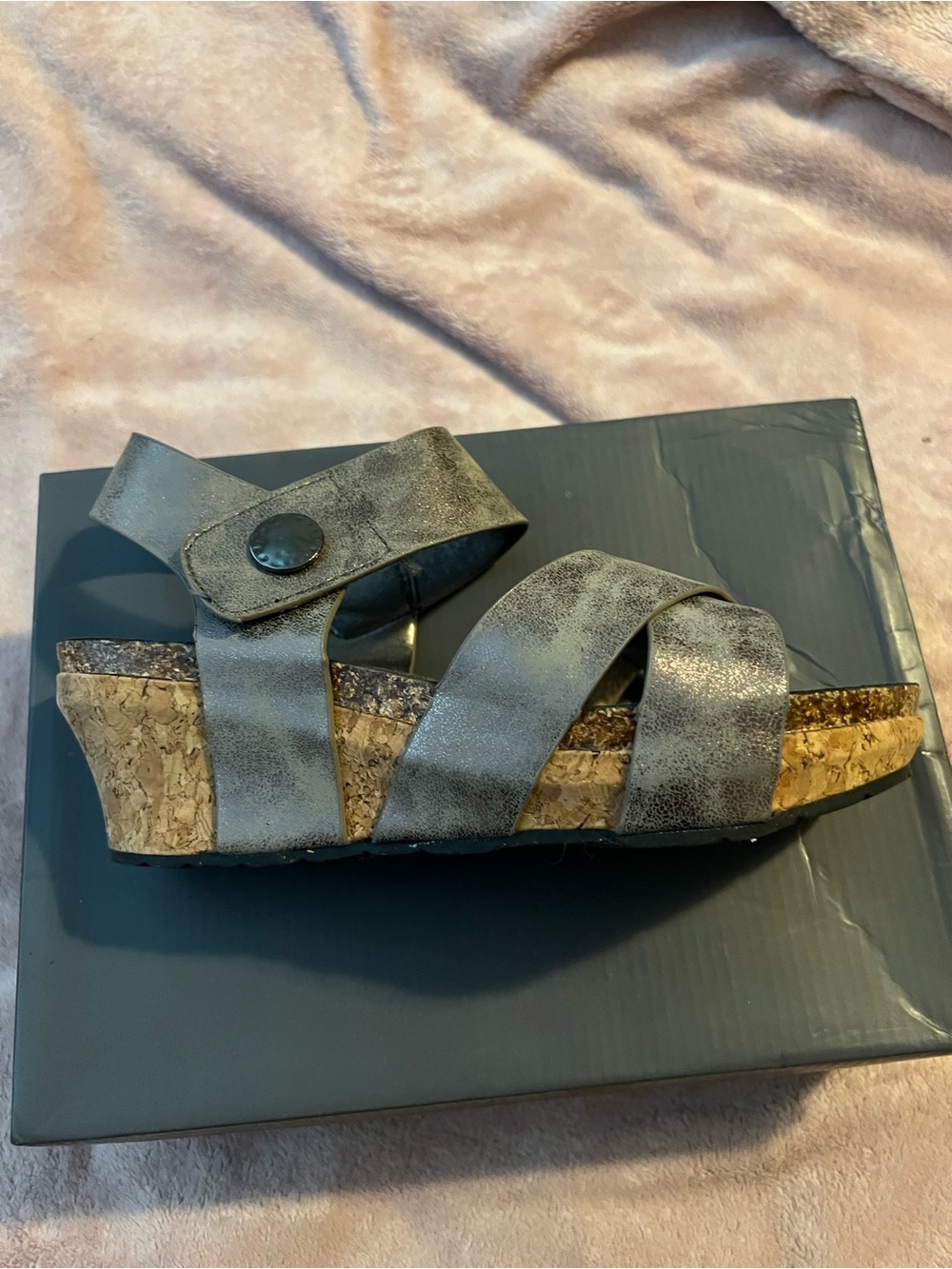 Pierre Dumas Gray Metallic Cork Wedge Sandal
